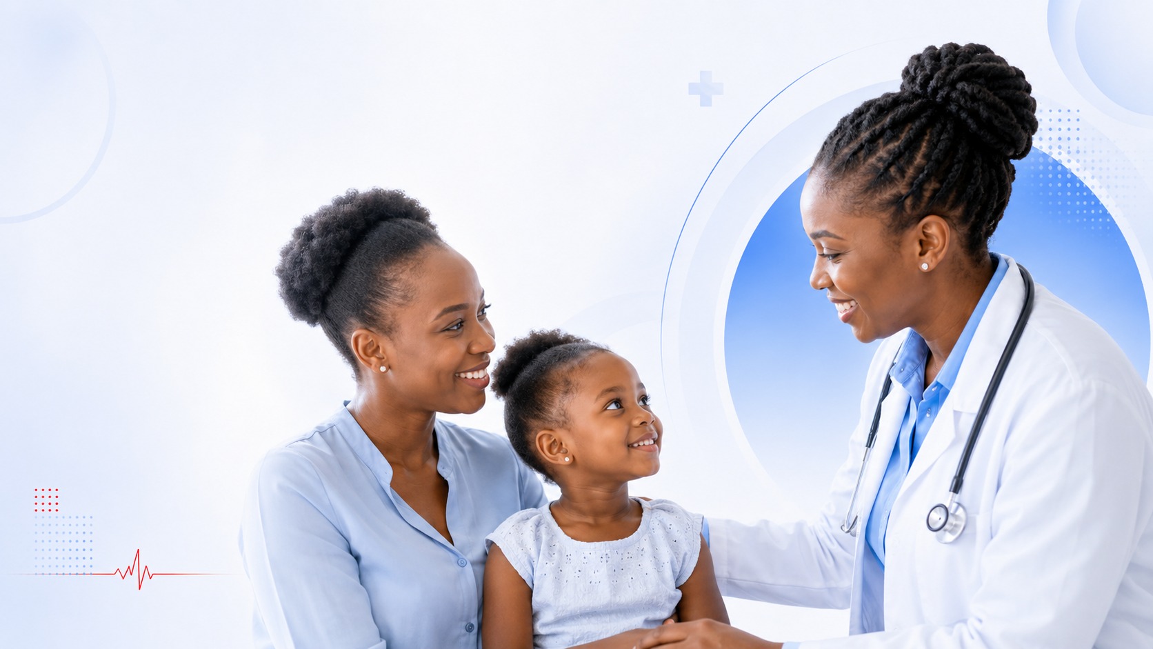 Doctor consulting with a mother and her child