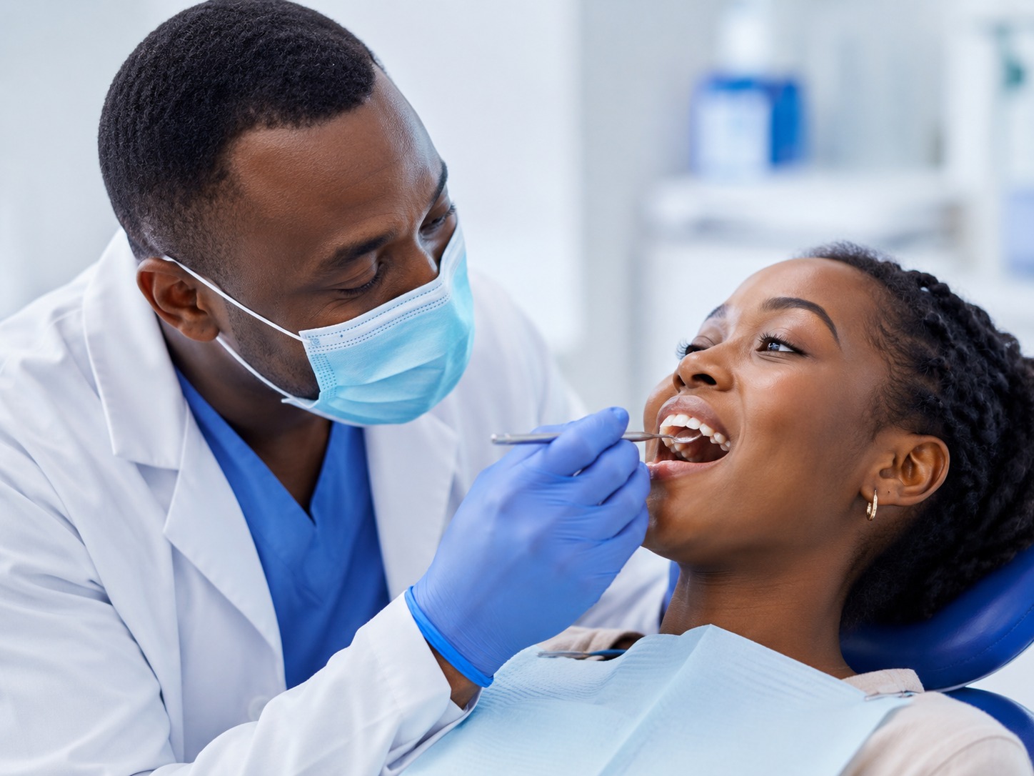 Dentist examining a patient